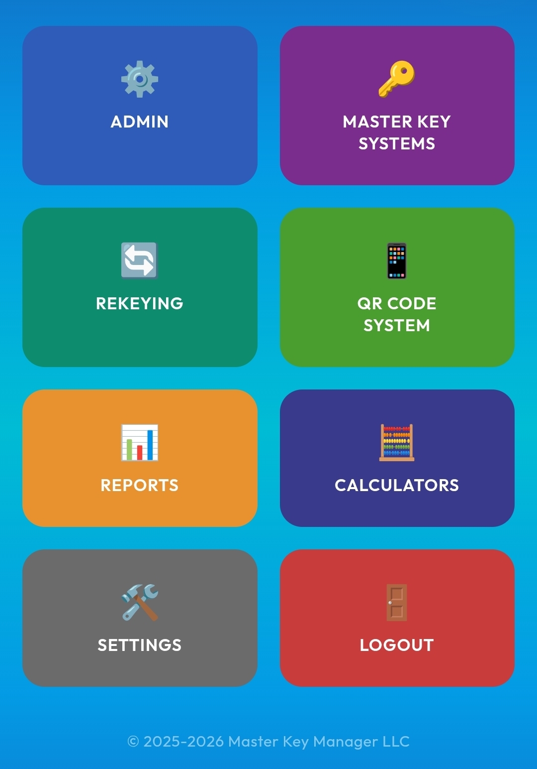 Master key software dashboard light mode
